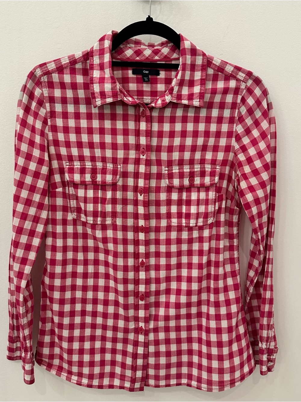Gap Pink Red Gingham Plaid Button Down Shirt XS Cotton
